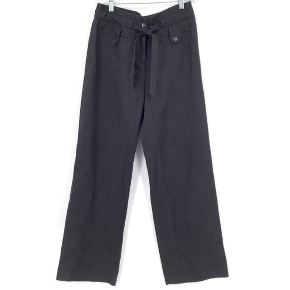 Linen Wide Leg Full Length Classic Relaxed Fit Belted Pant sz 10P - Picture 3 of 8